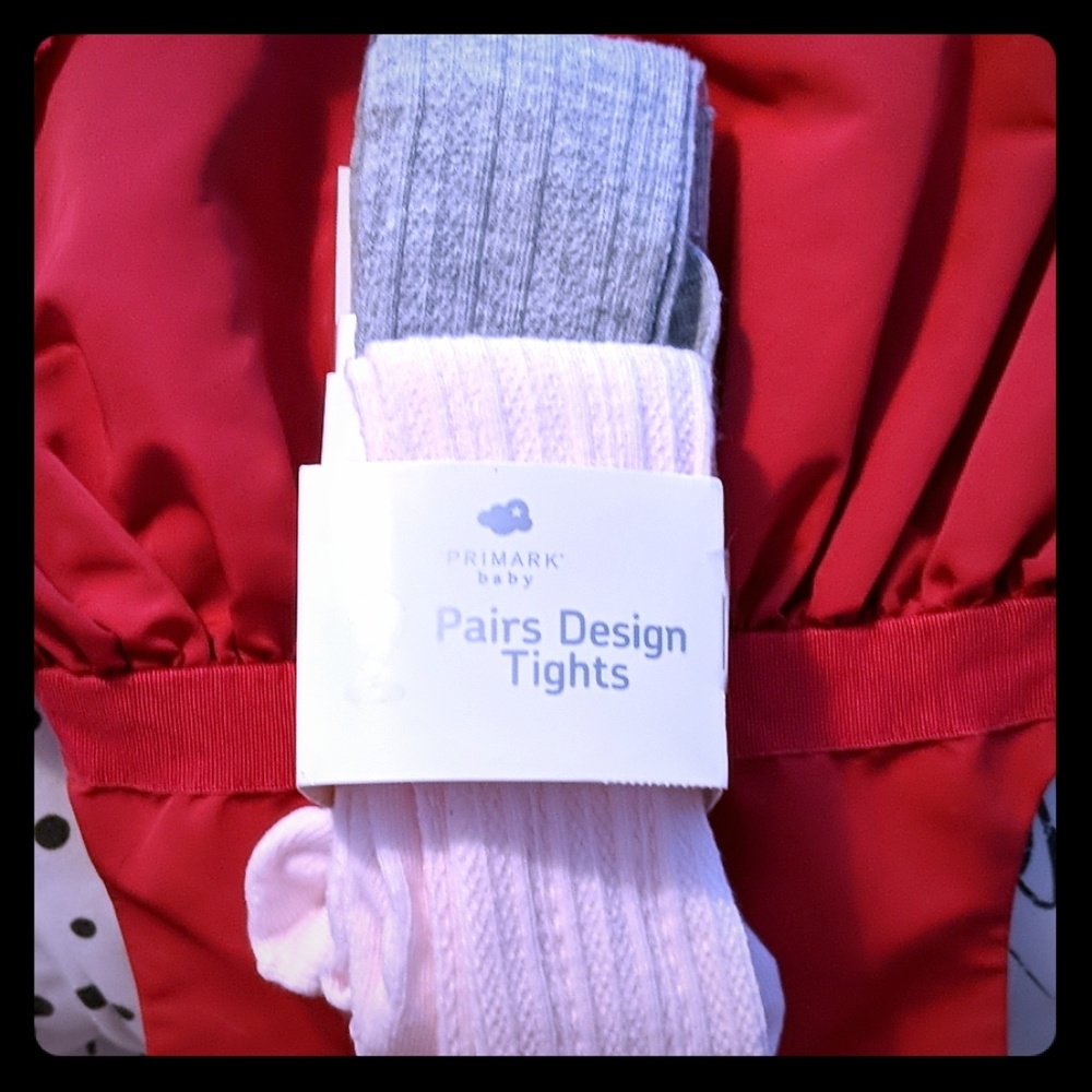 Brand New 2 Pair Tights - Grey & Pink sz 6-13M